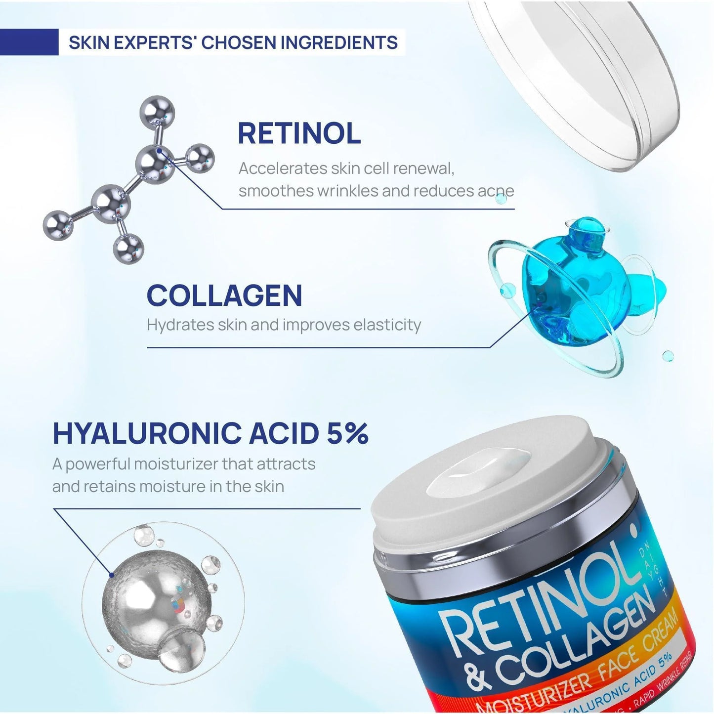 Retinol Cream for Face Collagen and Retinol Moisturizer with Hyaluronic Acid