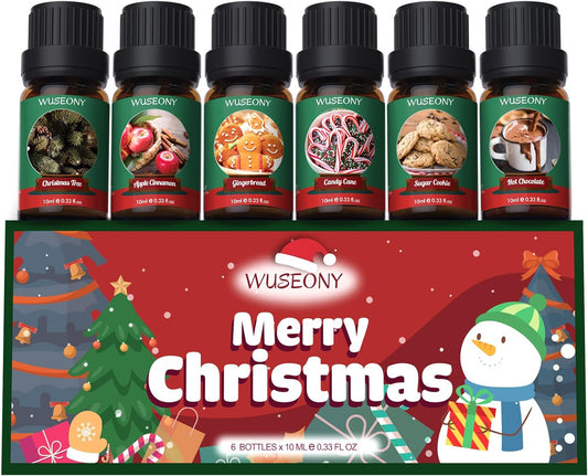 Christmas Fragrance Oils Set, Essential Oils for Diffusers Home, Aromatherapy Oils Gift for Candle Making - Christmas Tree, Apple Cinnamon, Gingerbread, Candy Cane, Sugar Cookie, Hot Chocolate