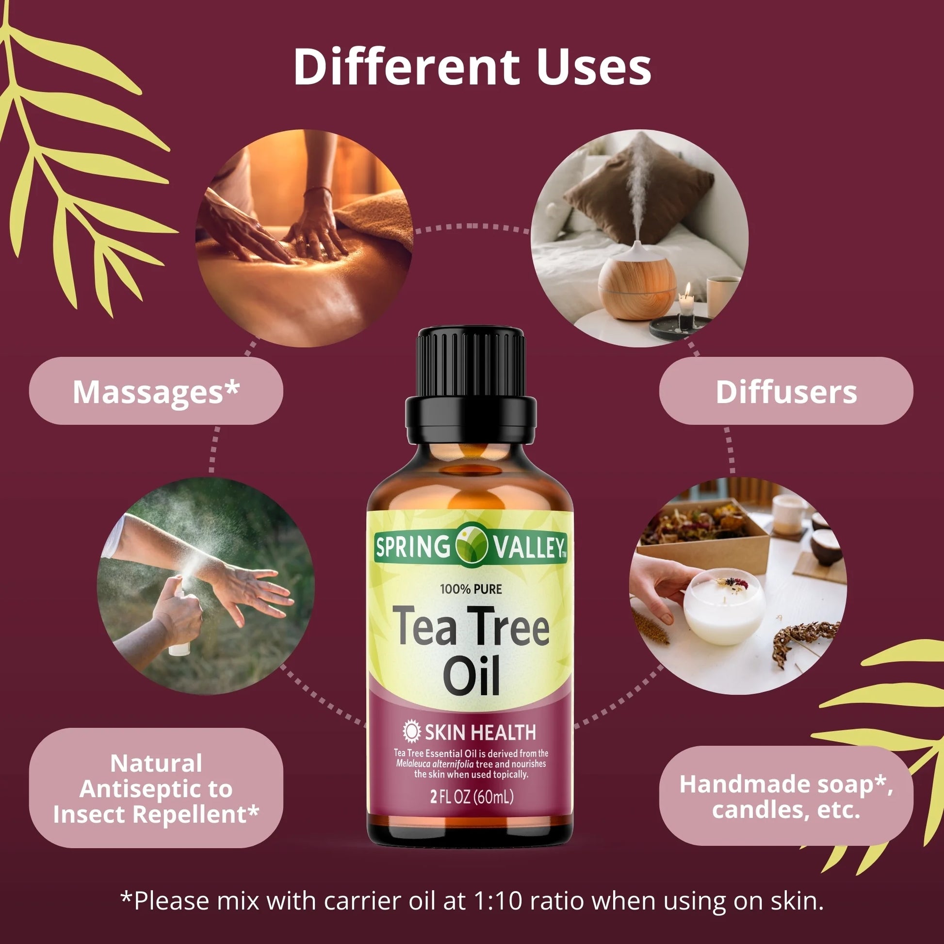 100% Pure Tea Tree Oil for Skin Health - 2 Fl Oz