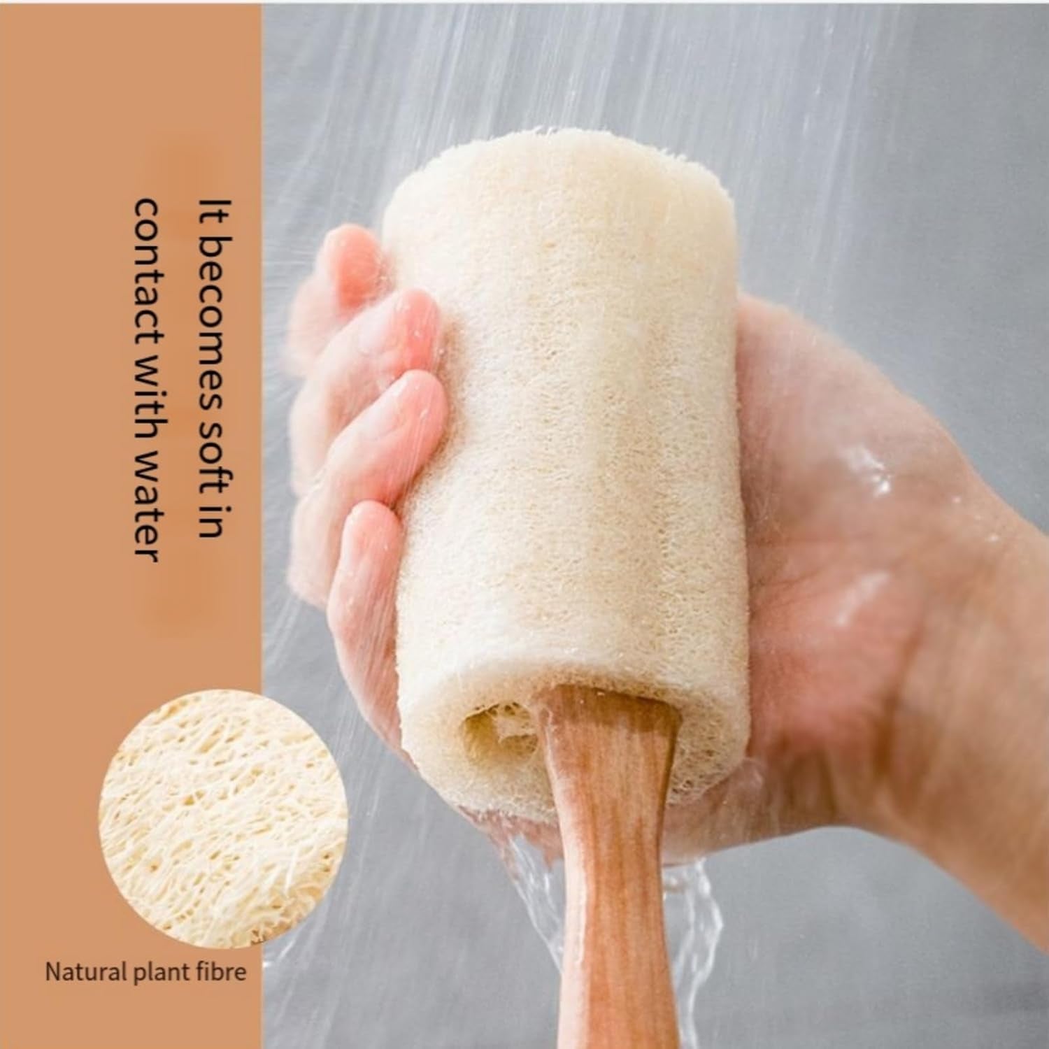 Natural Exfoliating Loofah Luffa Loofa Bath Brush on a Stick, Shower Sponge Body Back Scrubber with Hooks,Truly Natural Towel,With Long Wooden Handle Back Brush for Men & Women (Pack of 1)