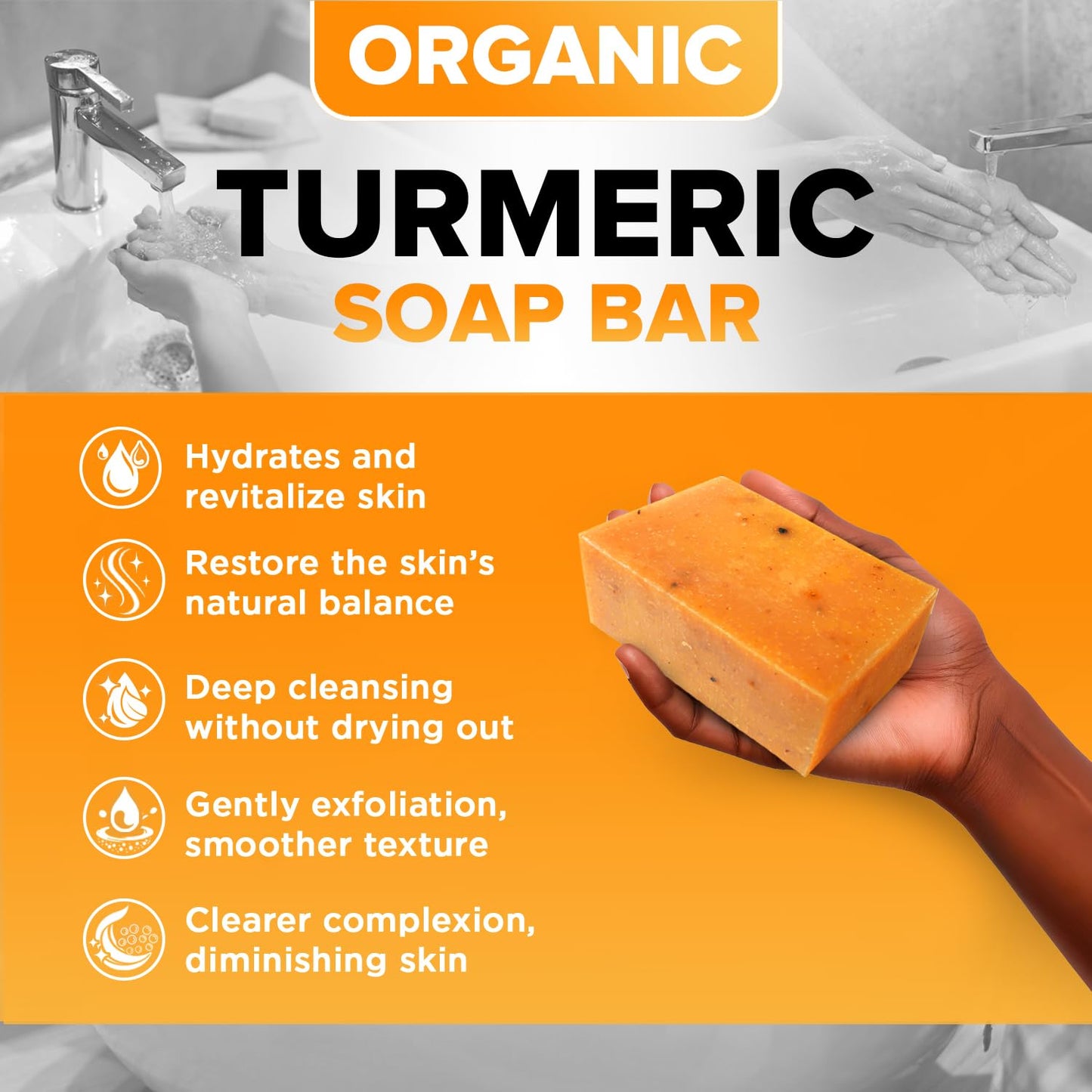 Organic Turmeric Soap for Dark Spots & Acne with Clove Bud (2 Packs) – Face & Body Bar – Rich, Creamy Lather for Natural Skin Glow Aromatherapy