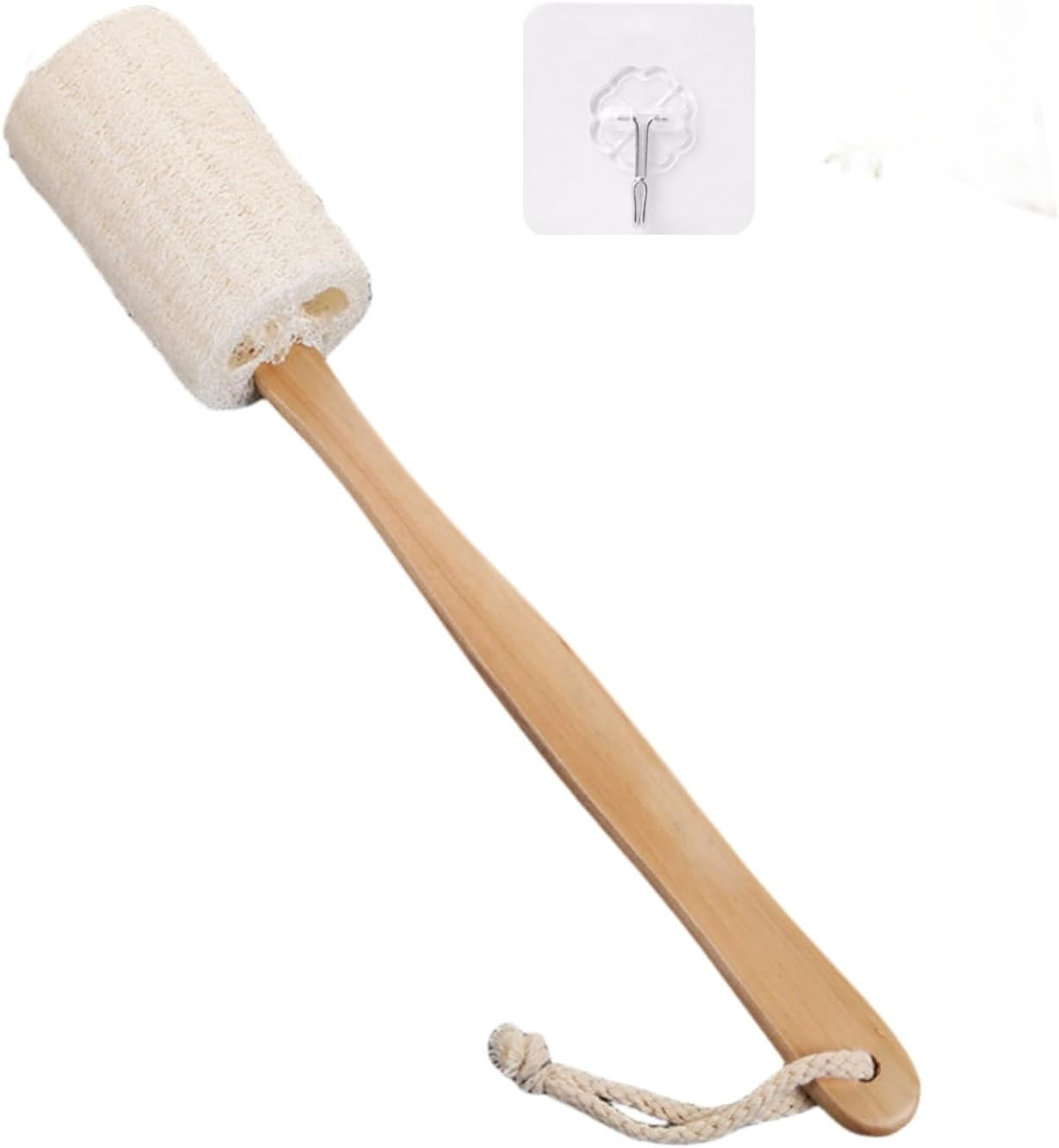 Natural Exfoliating Loofah Luffa Loofa Bath Brush on a Stick, Shower Sponge Body Back Scrubber with Hooks,Truly Natural Towel,With Long Wooden Handle Back Brush for Men & Women (Pack of 1)