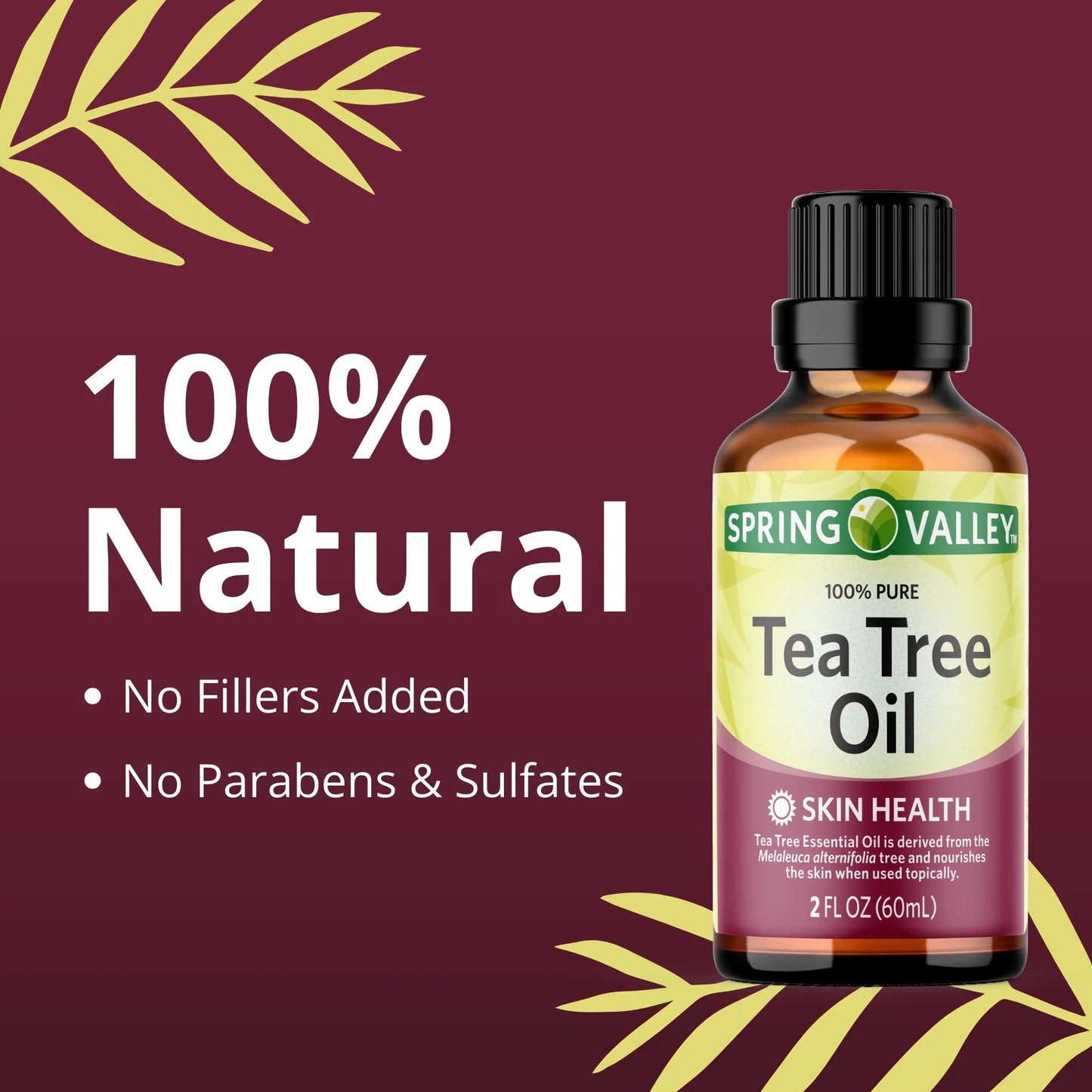 100% Pure Tea Tree Oil for Skin Health - 2 Fl Oz