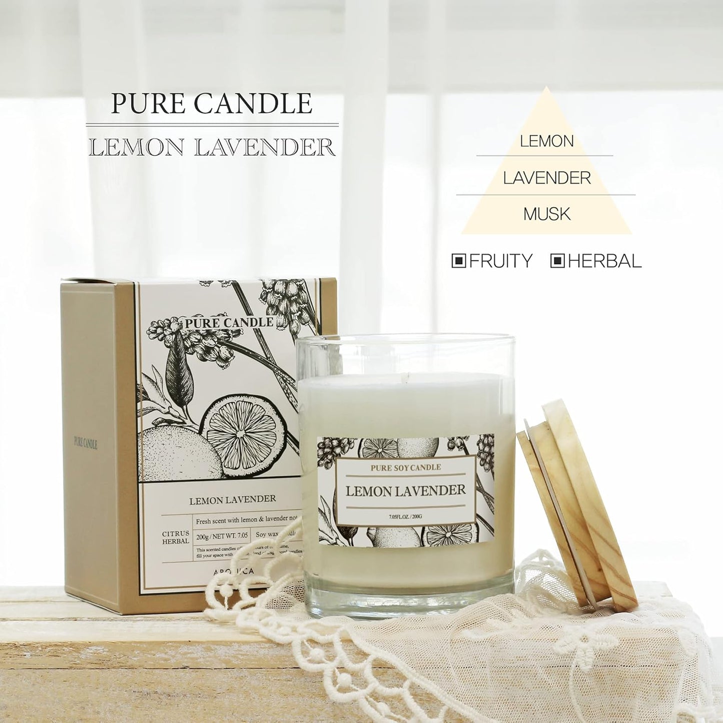 Organic Soy Candles - Lavender Lemon Essential Oil, Luxury Home Spa Gift for Women, Energizing Scent